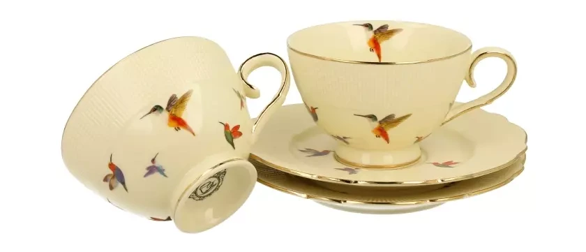 ECRU 2 filiżanki ze spodkami KOLIBRY